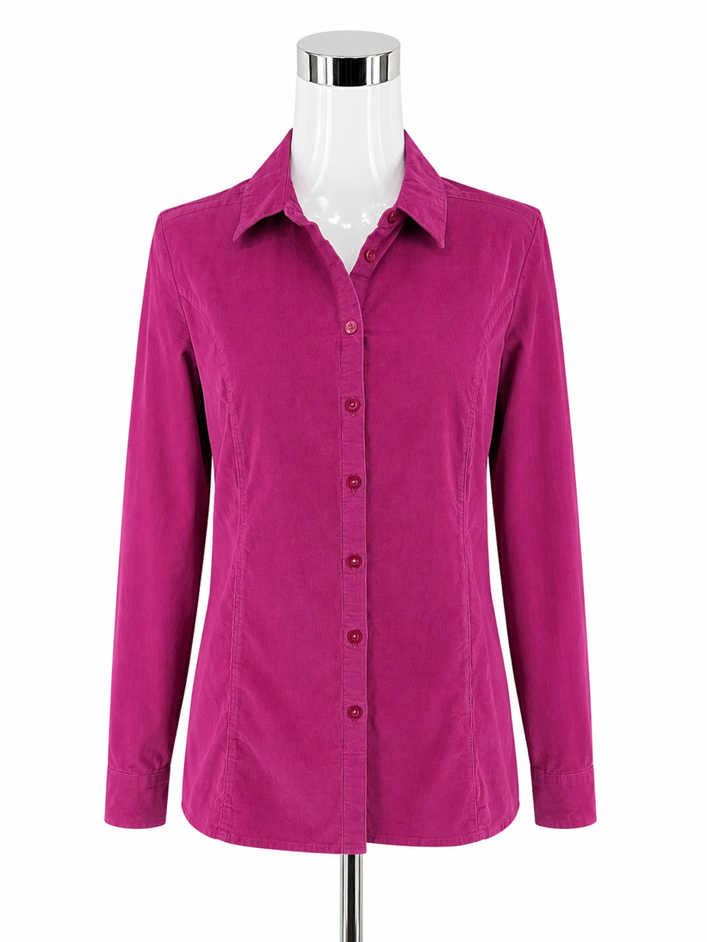 Denim & Co. Fuchsia Pink Stretch Corduroy Shacket Top | Size Medium